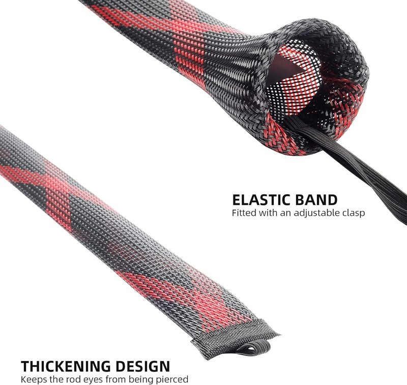 Fly Rod Cover - Braided Mesh Protector Sleeve for Single-Handed Rods | Red-Black, 2PCS