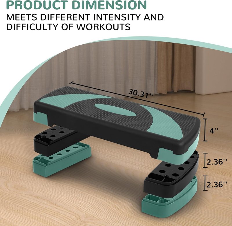 31-Inch Adjustable Height Step Aerobic Platform | Green Exercise Step with 3 Levels