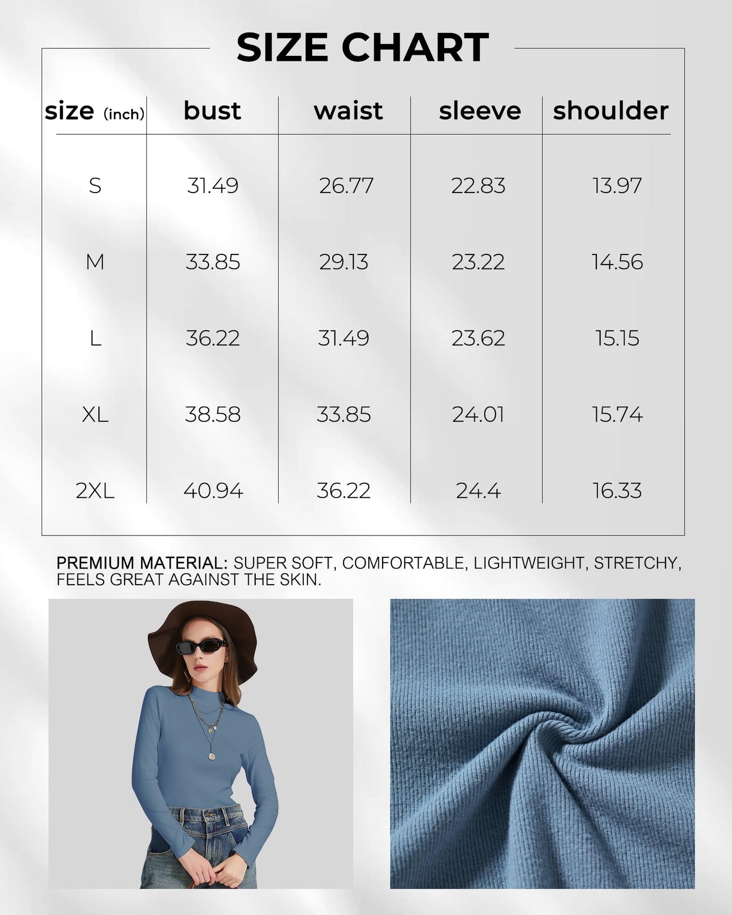 SAFEPATH Women's Mock Neck Long Sleeve T Shirts Basic Tees Tops Plain Fall Winter Undershirt 2024 Trendy Grey Blue L