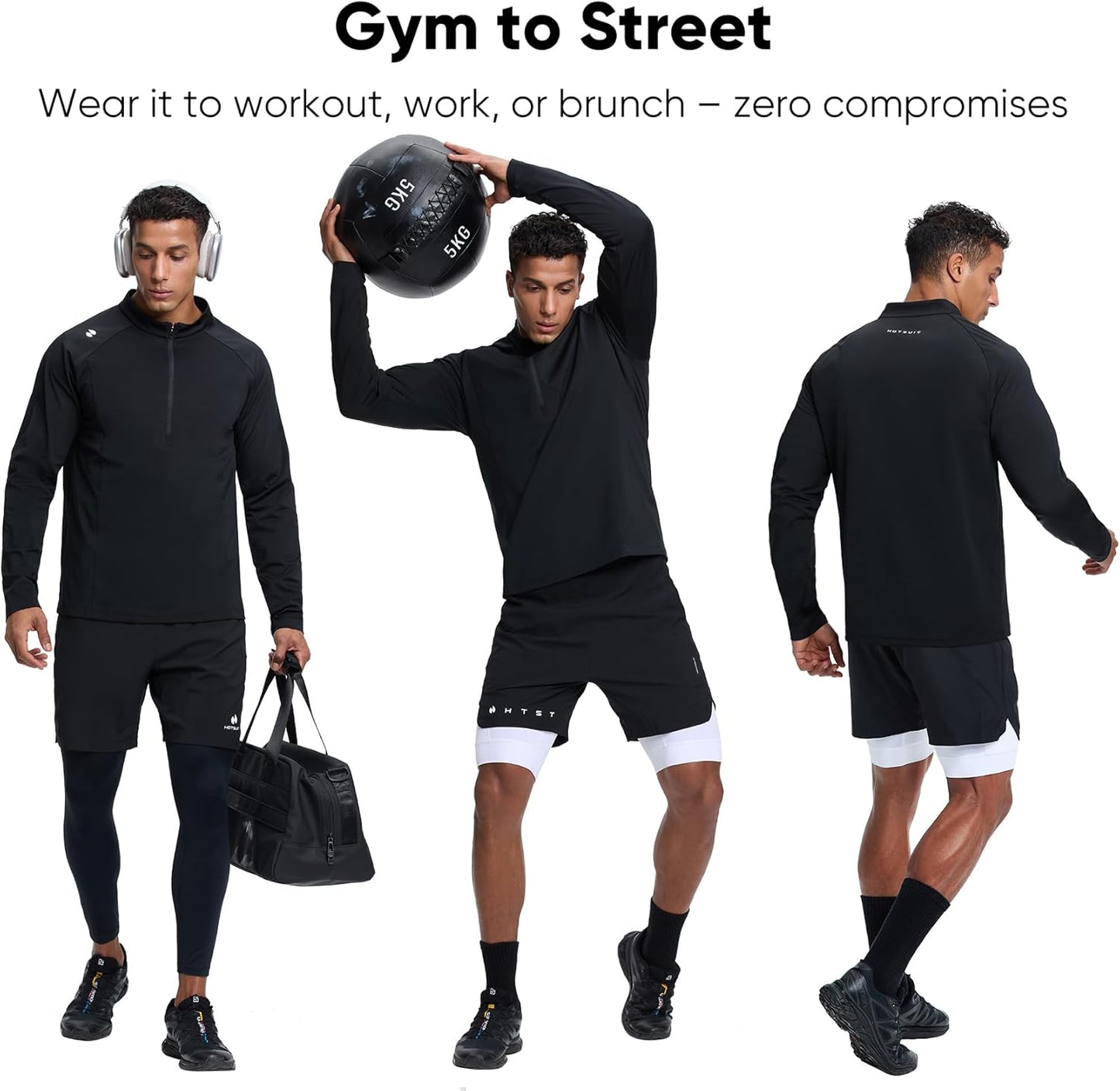 Sauna Jacket for Men - Quarter-Zip Long Sleeve Heat Trapping Workout Shirt | Anti-Rip Design