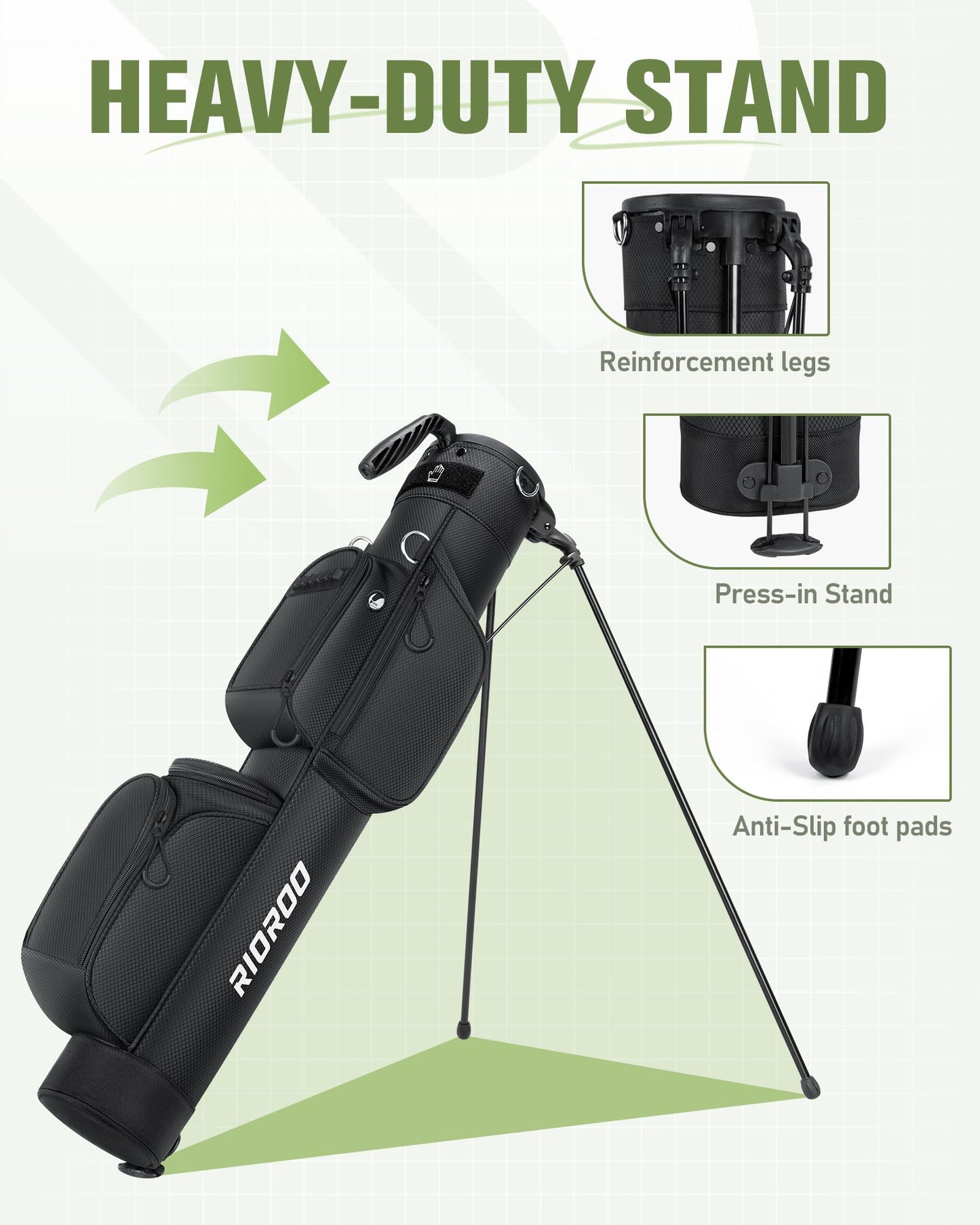 RIOROO Golf Stand Bag, 3 Way Lightweight Par 3 Golf Bag Dividers Fits Up to 9 Clubs, Easy to Carry Pitch n Putt Golf Bag for Driving Range and Executive Courses