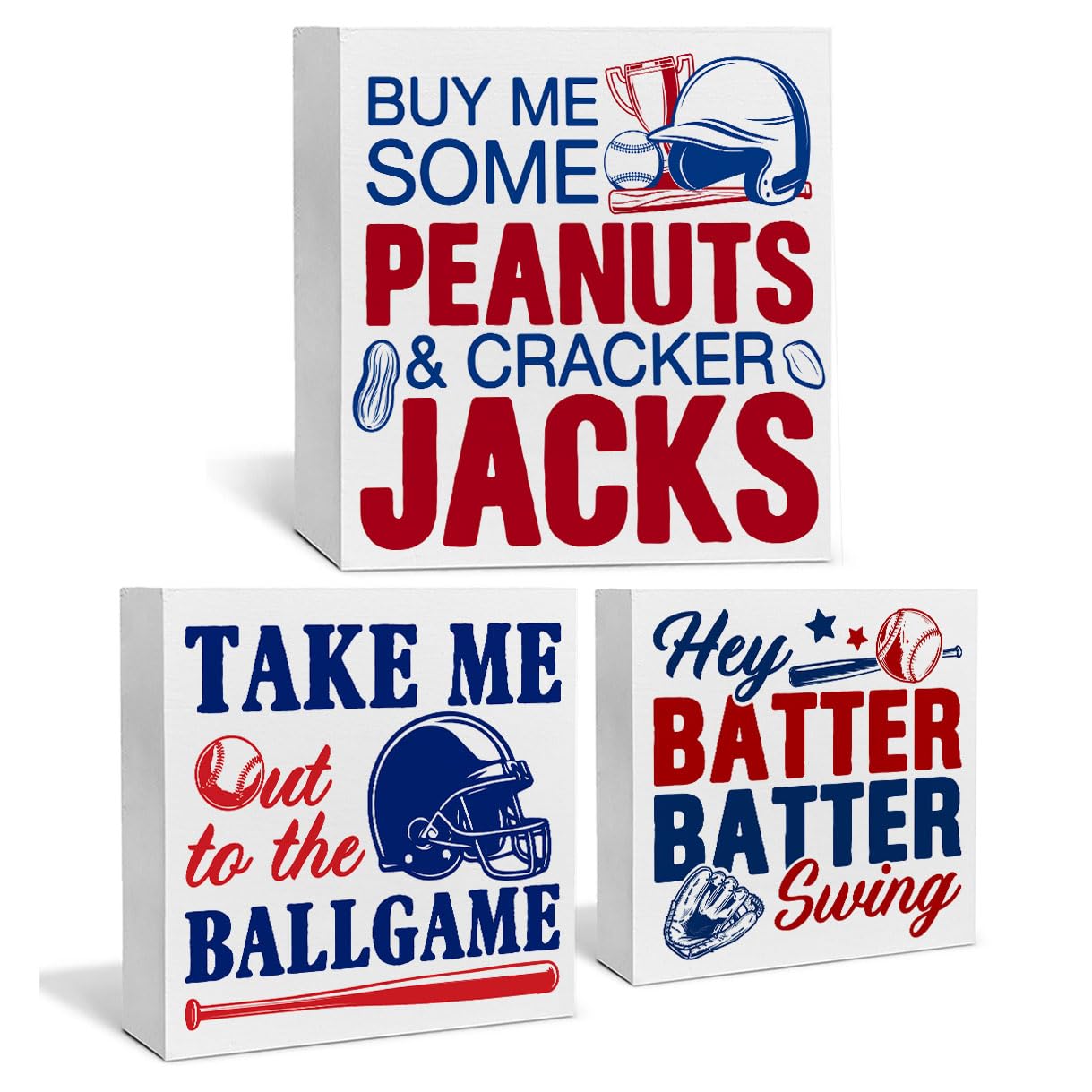 3Pcs Rustic Baseball Decor Wood Box Signs for Boys Room Tiered Tray