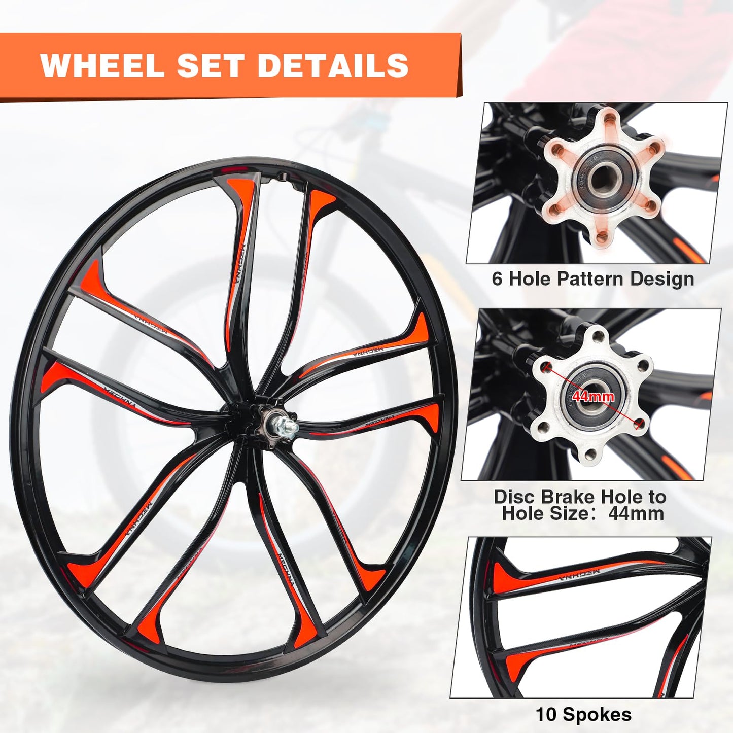 26 Inch Mountain Bike Wheelset, Lightweight Aluminum Alloy Disc Brake Wheels, 10 Spokes, 7-12 Speeds Threaded Freewheel, Universal Fit for 6 Bolts Disc Brake Mountain/Folding/Cruiser/BMX/Kids Bike