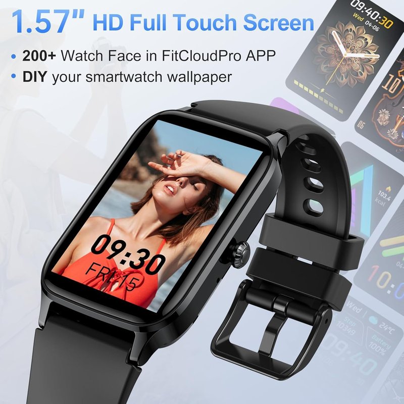Smart Watch for Men Women, 1.57" Smartwatch (Answer/Make Call) , Fitness Tracker with 110+ Sport Modes, Heart Rate/Sleep Monitor, IP68 Waterproof, Bluetooth Calls, Smartwatches for Android iOS Black