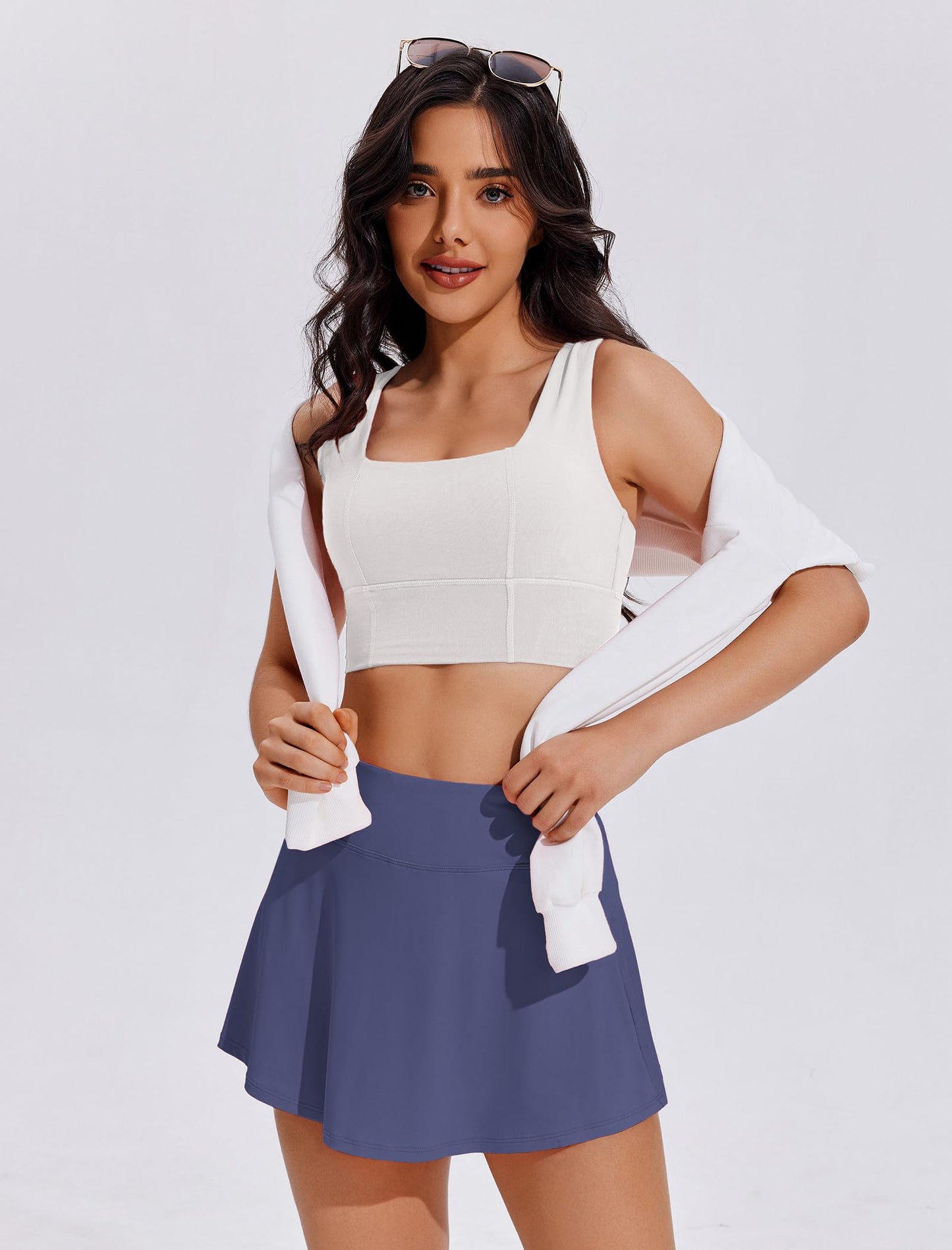 PINSPARK Skort Tennis Skirts for Women Pleated Athletic Skirt with Shorts Lightweight Golf Running Workout Pickleball Appeal,Navy Blue XX-Large