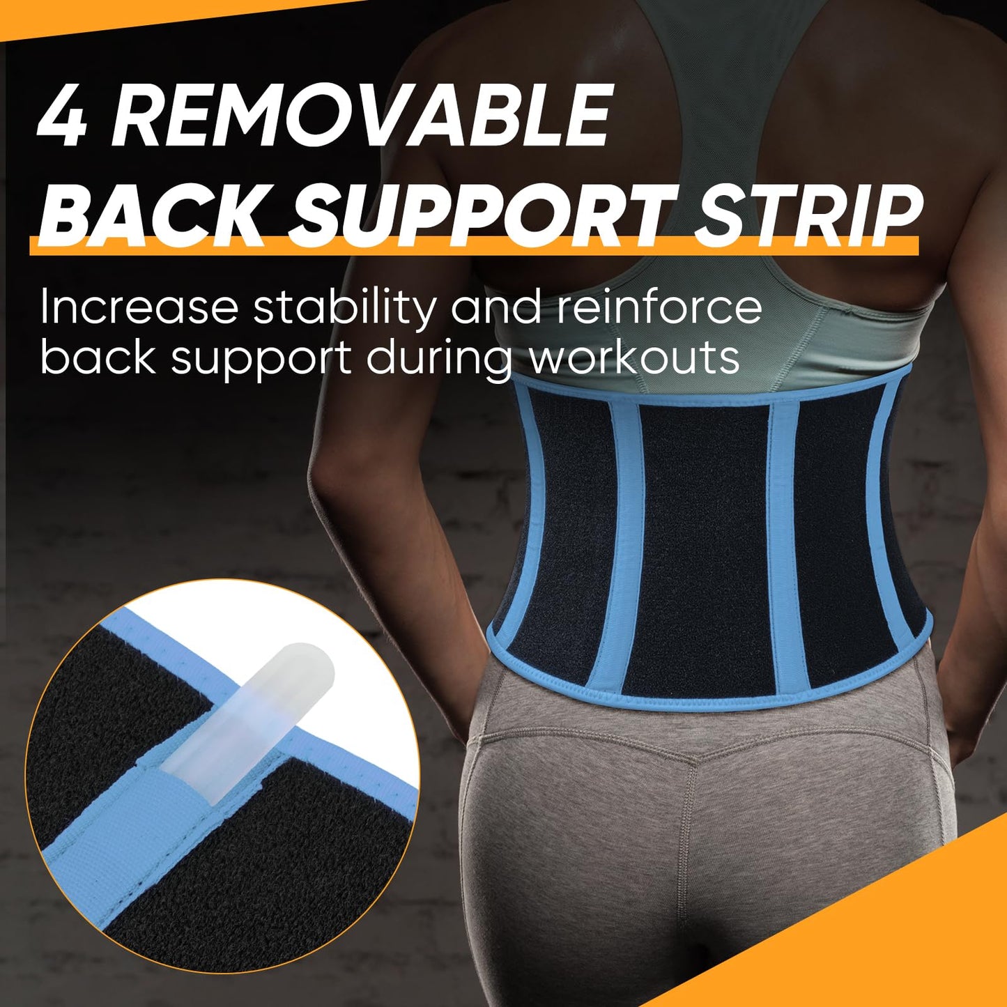 APEXUP Waist Trainer for Women Lower Belly Fat, Men Sweat Band, Stomach Wrap, Waist Trimmer with Removable Lumbar Support (Black/Blue, XL)