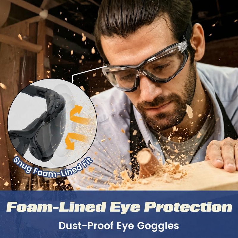Flaya Adjustable Safety Glasses - Foam Lined, ANSI Z87.1 Anti-Fog Goggles for Men & Women | UV400 Protection
