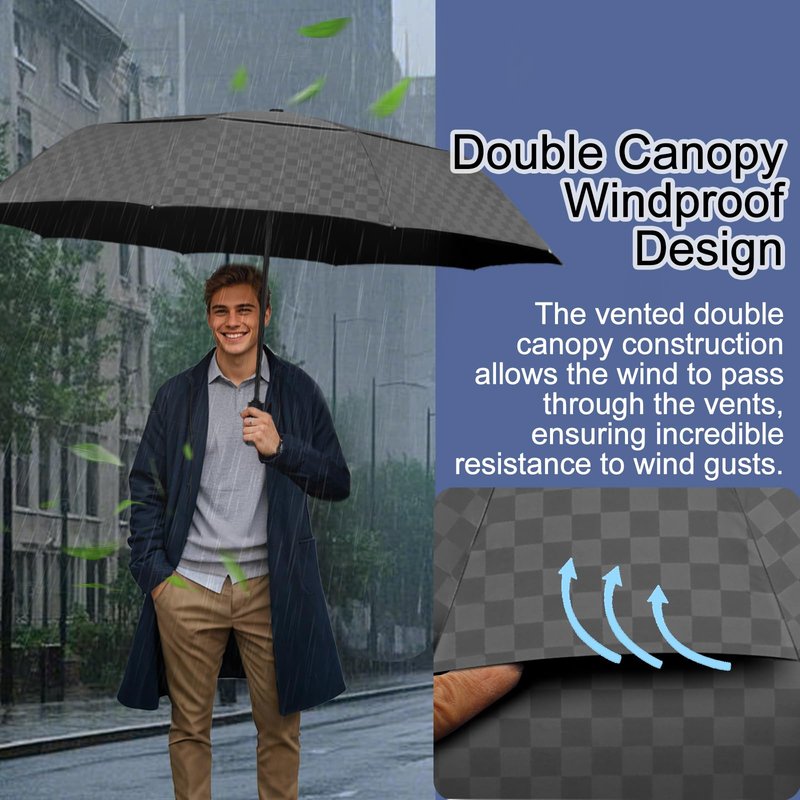 Satol 62 Inch 10 Ribs Large Waterproof Golf Umbrella, Oversize Automatic Open/Close Double Canopy Vented Sturdy Umbrella for Travel, UV Protection Windproof Sun & Rain Compact Lightweight Folding Umbrellas for Outdoor, Black