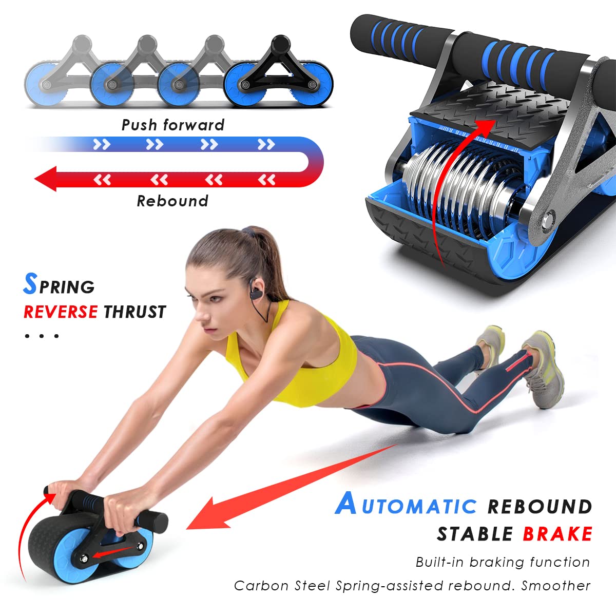 Automatic Rebound Abdominal Wheel, Double Round Ab Roller Wheel Exercise Equipment, Domestic Abdominal Exerciser, Ab Roller for Abs Workout, Beginners and Advanced Abdominal Core Strength Training