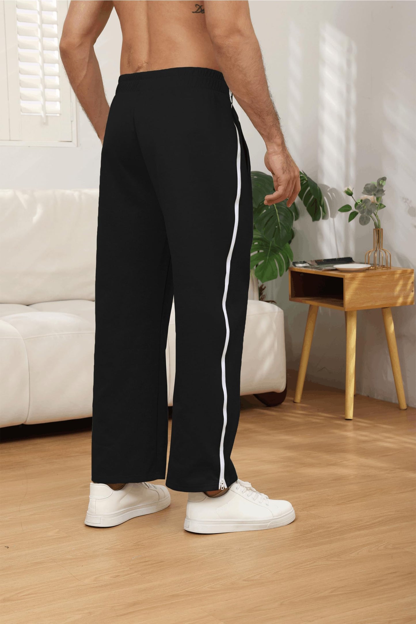 HORSSLE Men's Tear Away Pants 2 Side Full Zippers Legs Snap Off Sweatpants with Pockets for Post Knee Surgery Recovery Black