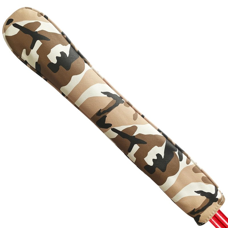 Gbourly Golf Club Alignment Stick Cover Camo Brown Holds at Least 2 Sticks PU Leather Printed Camouflage Protector Case Holder