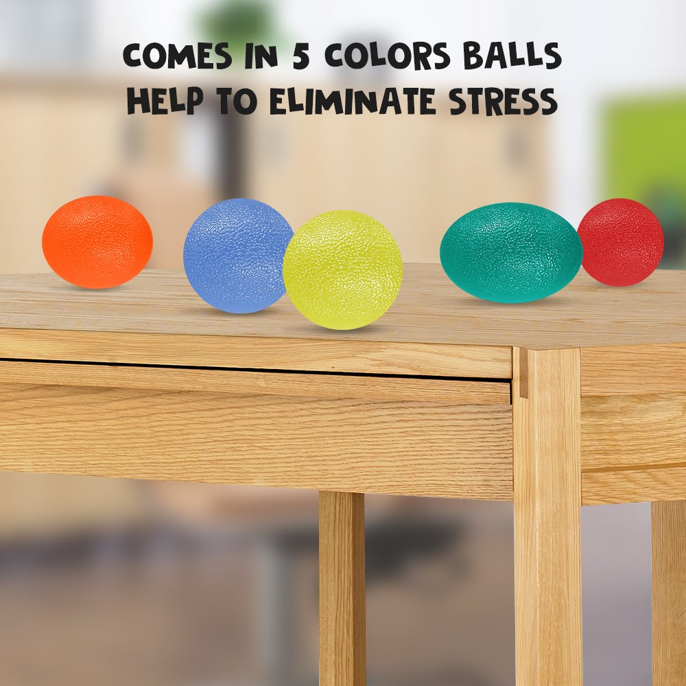SourceTon Fidgets Stress Relief Ball, Egg-Shape Hand, Finger Grip Strengthening Therapy Stress Balls, Great Physical Rehabilitation & Grip Strengthener, Pack of 5 Squeeze Balls