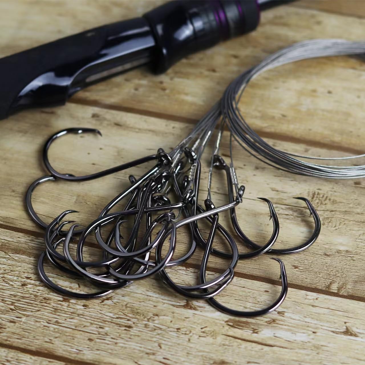 Circle Hooks Rigs - 15pcs Fishing Leader Rigs with Steel Wire | Sizes 1/0 to 10/0 for Bass & Catfish Fishing