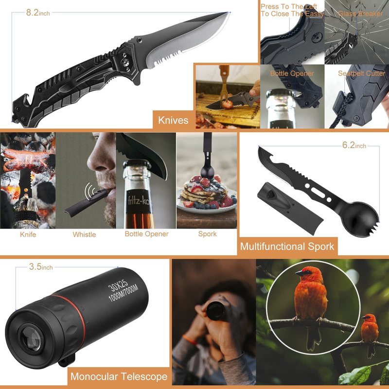 Survival Kit 34 in 1 Emergency Tactical Survival Gear Camping Tool Accessories Equipment Gifts for Men Christmas Stocking Stuffers Valentines Birthday Fathers Day for Dad Husband