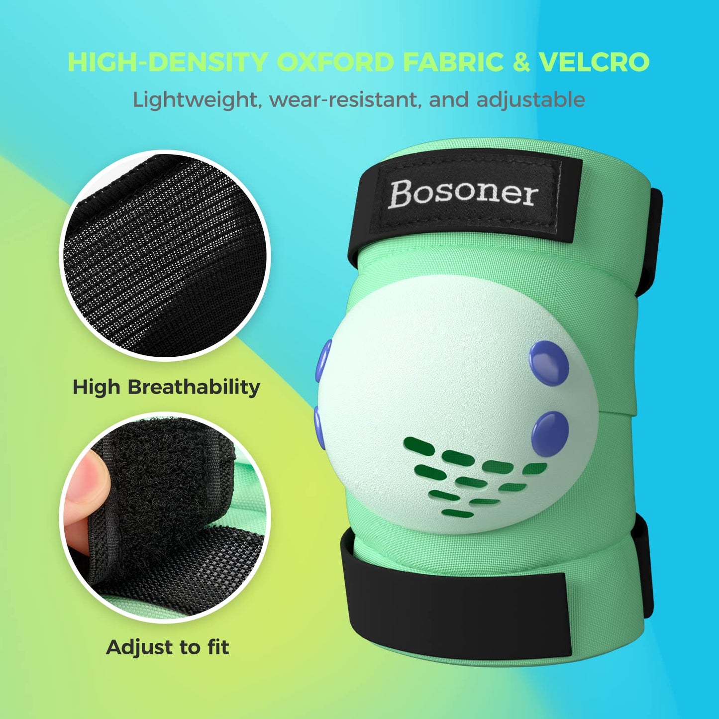 BOSONER Kids Knee Pads Set for 3-15 Year, Knee Elbow Pads and Wrist Guards for Boys/Girls, Child Protective Gear for Biking, Skating, Skateboarding, Roller Skating, Cycling, Scooter