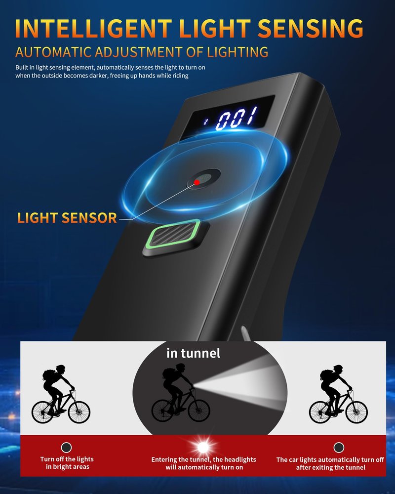DARKBEAM Bike Light, High Lumens Super Bright Bicycle Front Headlight USB Rechargeable, Waterproof Cycling Lights 4-Mode for Night Riding, Road, Mountain, Safety, with LED Display & Light Sensor