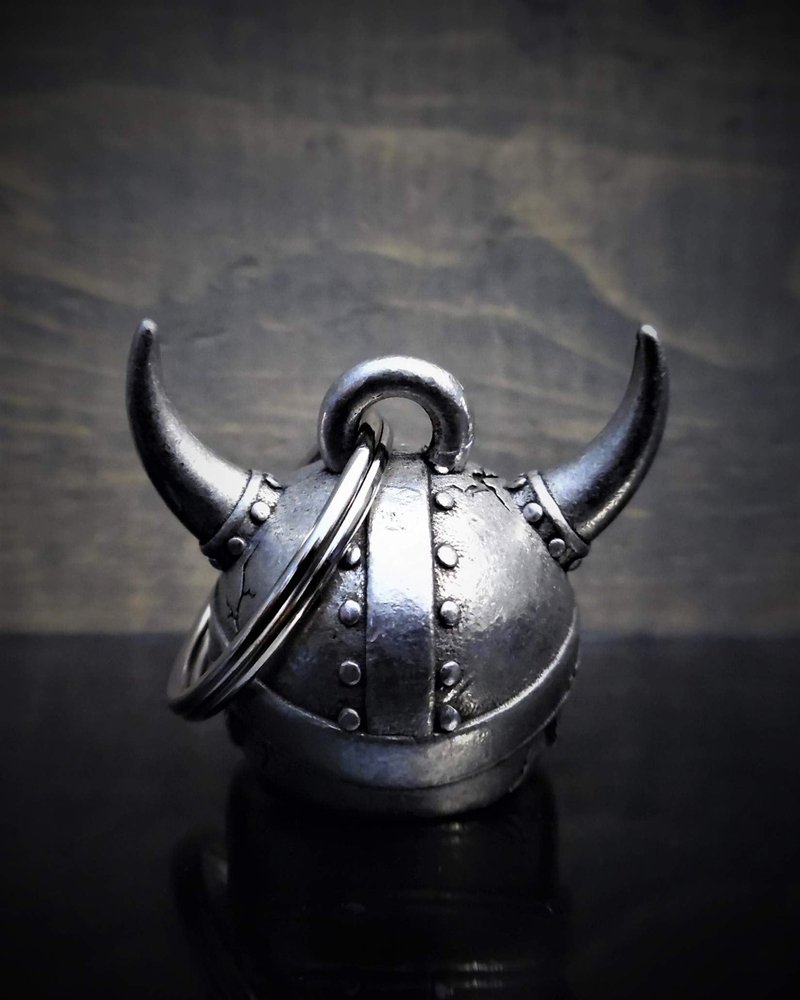 Bravo Bells Viking Helmet Skull Diamond Bell – Pewter Motorcycle Bell with Split Ring, Gift Pouch & Legend Card – Ride Protection Token