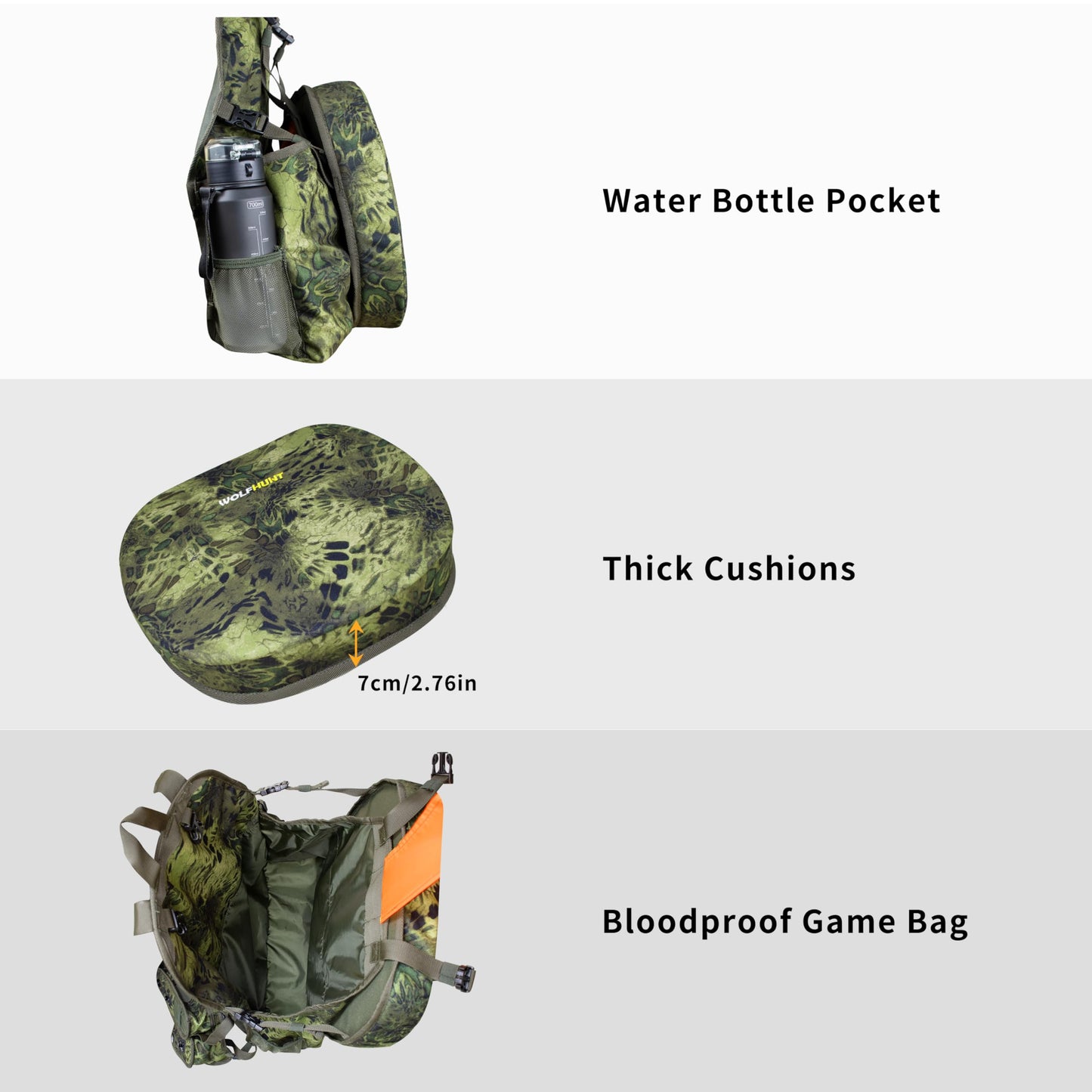 WOLFHUNT Turkey Vest with Seat Magnetic, Hunting Vest for Turkey with Large Game Bag, Extensive Adjustability & Multi-Function Pocket, Woodlands