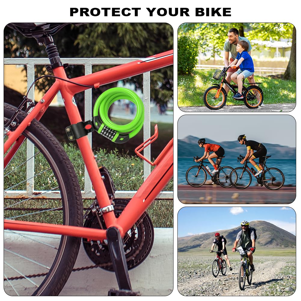 Ainiv Bike Lock, 4 FT/120cm Bike Lock Cable with Mounting Bracket, Portable Anti Theft 5 Digits Codes Cable Locks, Resettable Combinations Bicycle Lock for Bike, Motorbike, Scooter, Gate(Green)