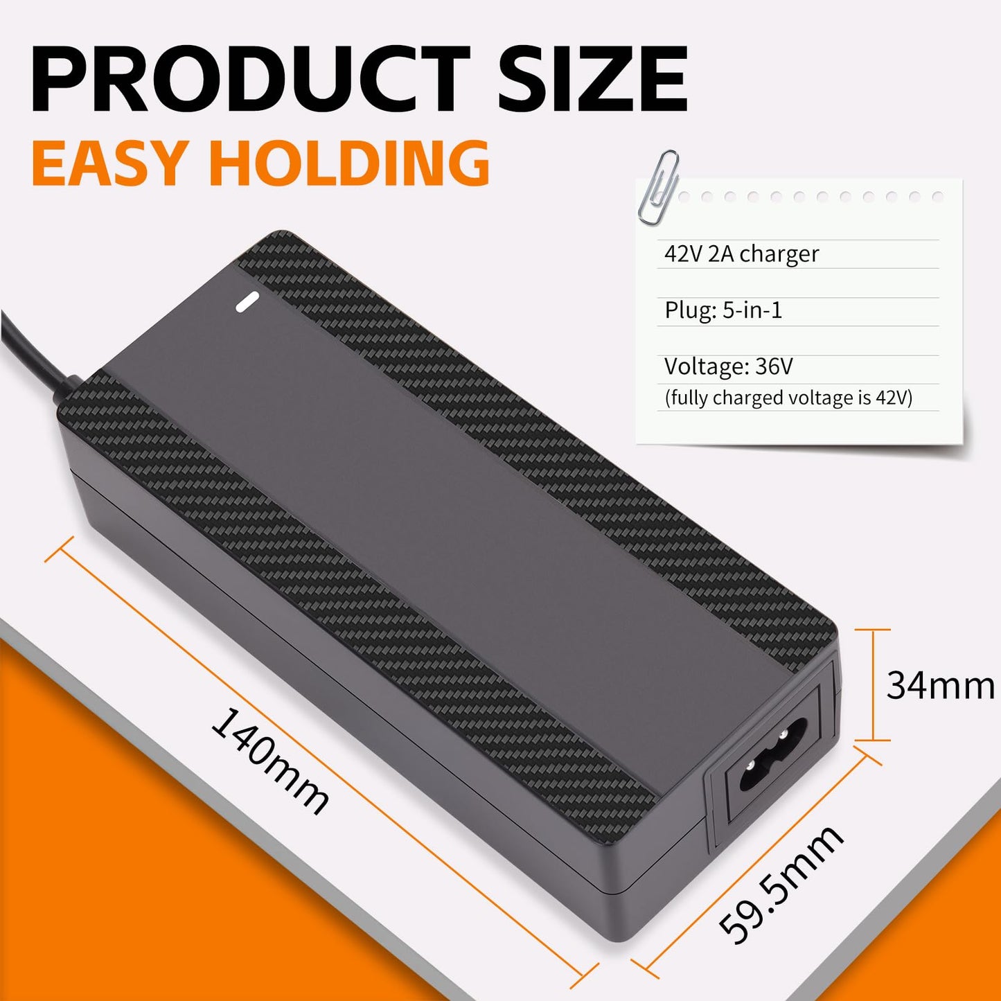 CraogeCoore 42V 2A Electric Scooter Charger for 36V Lithium Battery, 5-in-1 Plug Ebike Charger for Gotrax, Jetson, Razor, Swagtron, Bird, Segway,UL Certified