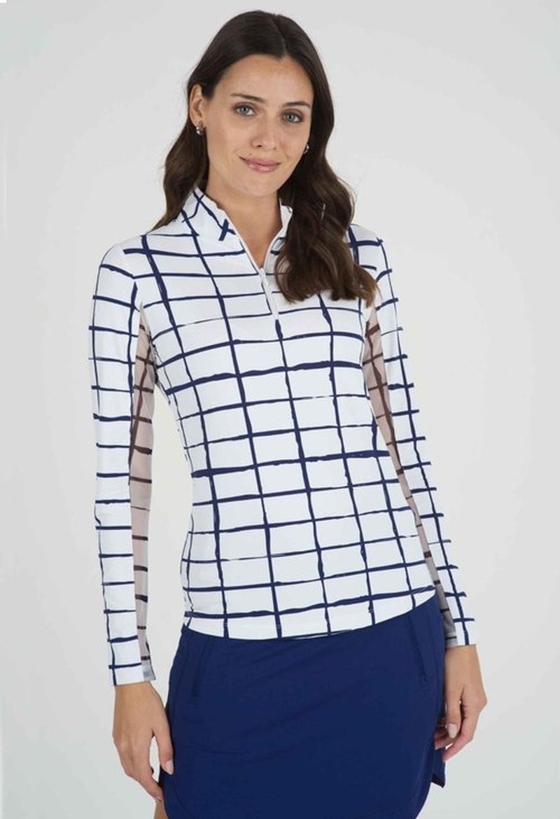 Cordova Print Long Sleeve Mock Neck Top-Cordova Print Long Sleeve Mock Neck Top-10495 White/Turq/Cordova/M