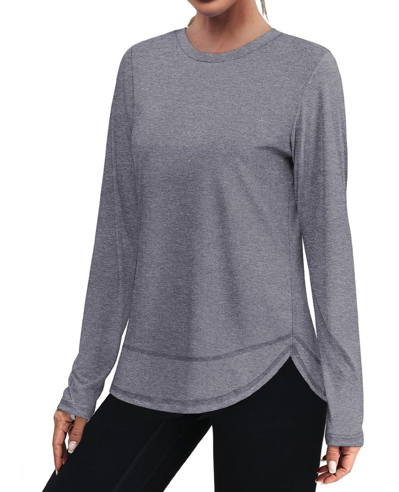 Womens Workout Tops Long Sleeve Swim Shirt Rash Guard Athletic Tops Ropa Deportiva para Mujer‌ Running Loose Fit Exercise Beach Vacation Lightweight Sweatshirt Grey M