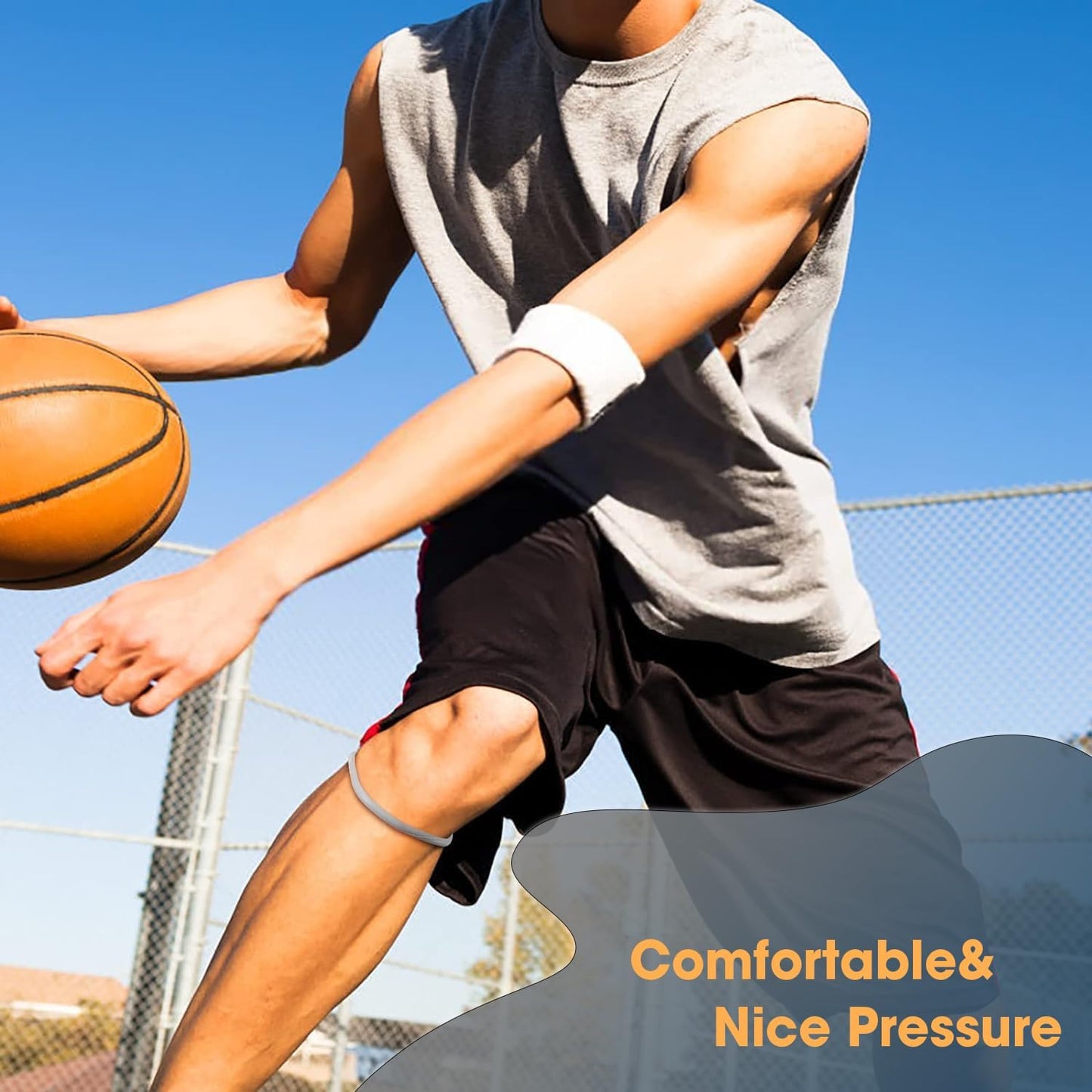 Ovnshery Knee Strap Patella Support: Knee Band for Patellar Tendon Pain Relief - Knee Brace for Tendonitis Jumpers Running Sports Basketball Men Women (Grey)