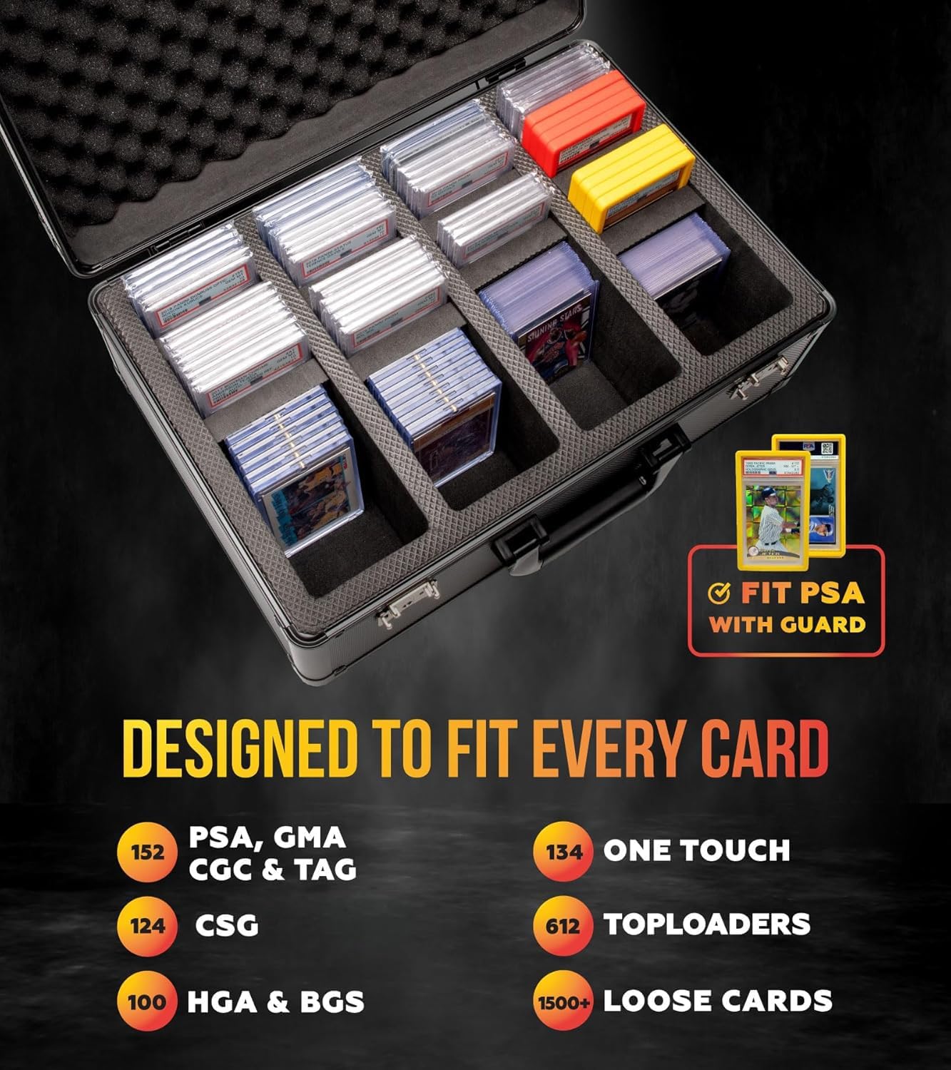 SLAB ARMOR Graded Card Storage Box - Holds 160+ PSA Slabs | Black Case with TSA Approved Lock