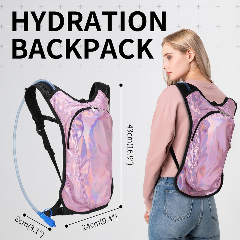 Roptat Hydration Backpack Pack with 2L Hydration Bladder - Lightweight Water Backpack Water Pouch for Women Men Running Riding Biking Music Festival (Pink-Laser)