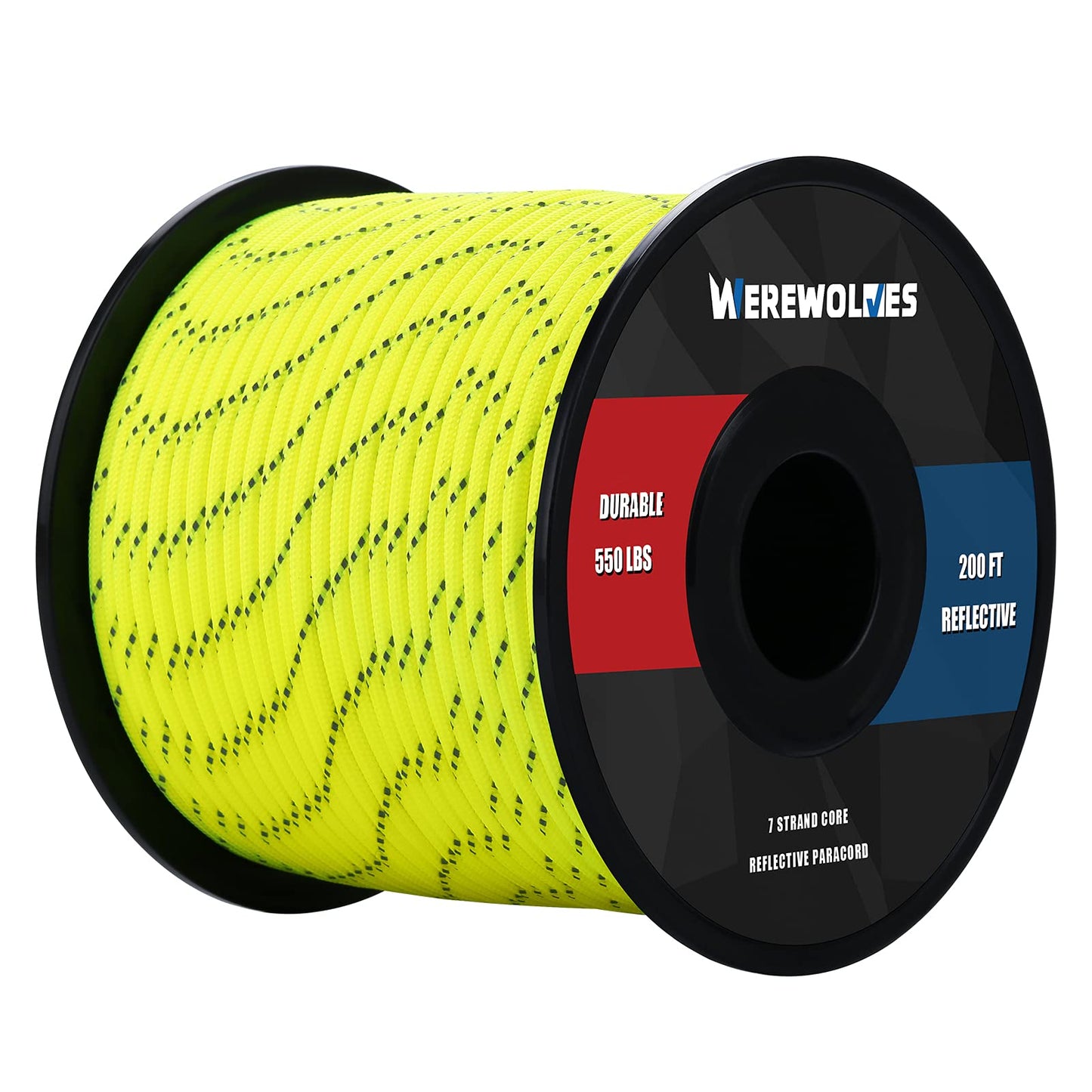 WEREWOLVES Reflective 550&176 lb Paracord - Nylon, Rope Roller,7&3 Strand Utility Parachute Cord for Camping Tent, Outdoor Packaging