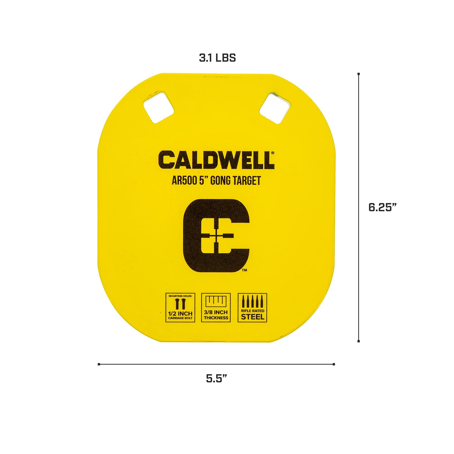 Caldwell High Caliber AR500 Steel Target 5" Gong, 3/8" Thickness, Rifle Rated for Precision Shooting and Target Practice