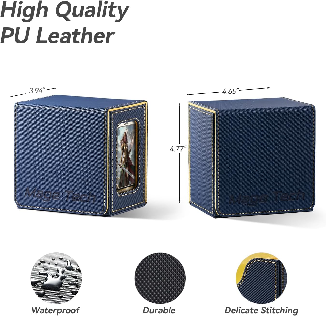 Mage Tech MTG Commander Card Deck Box - Patented Design, Holds 100 Double-Sleeved Cards | Blue/Yellow