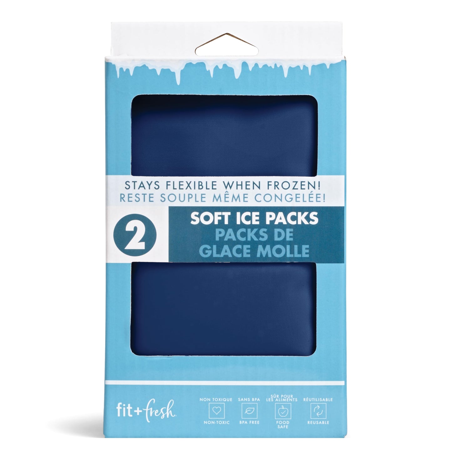 Fit & Fresh Cool Coolers 2 Pack Soft Ice for Lunch Bags, Flexible Stretch Nylon, Durable, Reusable Lunch Box Ice Packs, Ice Packs for Lunch Boxes, Reusable Freezer Packs, Easy to Clean, Blue