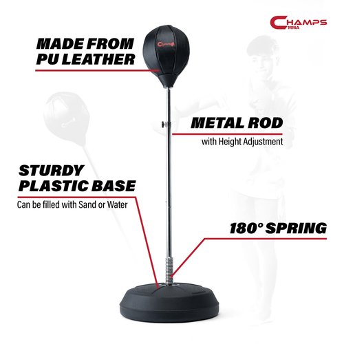 Champs MMA Punching Bag for Kids with Stand | Freestanding Reflex Bag Dummy | Adjustable Height Punch Bag Stand with Gloves – Exercise Equipment for Agility, Hand-Eye Coordination Workout Kit