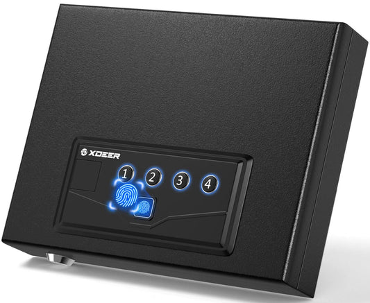 XDeer S004 Biometric Pistol Safe - Quick Access Handgun Firearm Safety Box with Upgraded Fingerprint, Keypad, and Key for Home, Bedside, Nightstand, or Car, Designed for Pistols Black