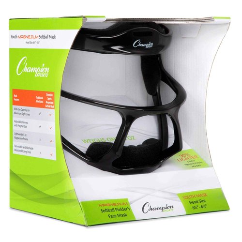 Champion Sports Magnesium Softball Face Mask - Lightweight Masks for Youth - Durable Head Guards - Premium Sports Accessories for Indoors and Outdoors - Black