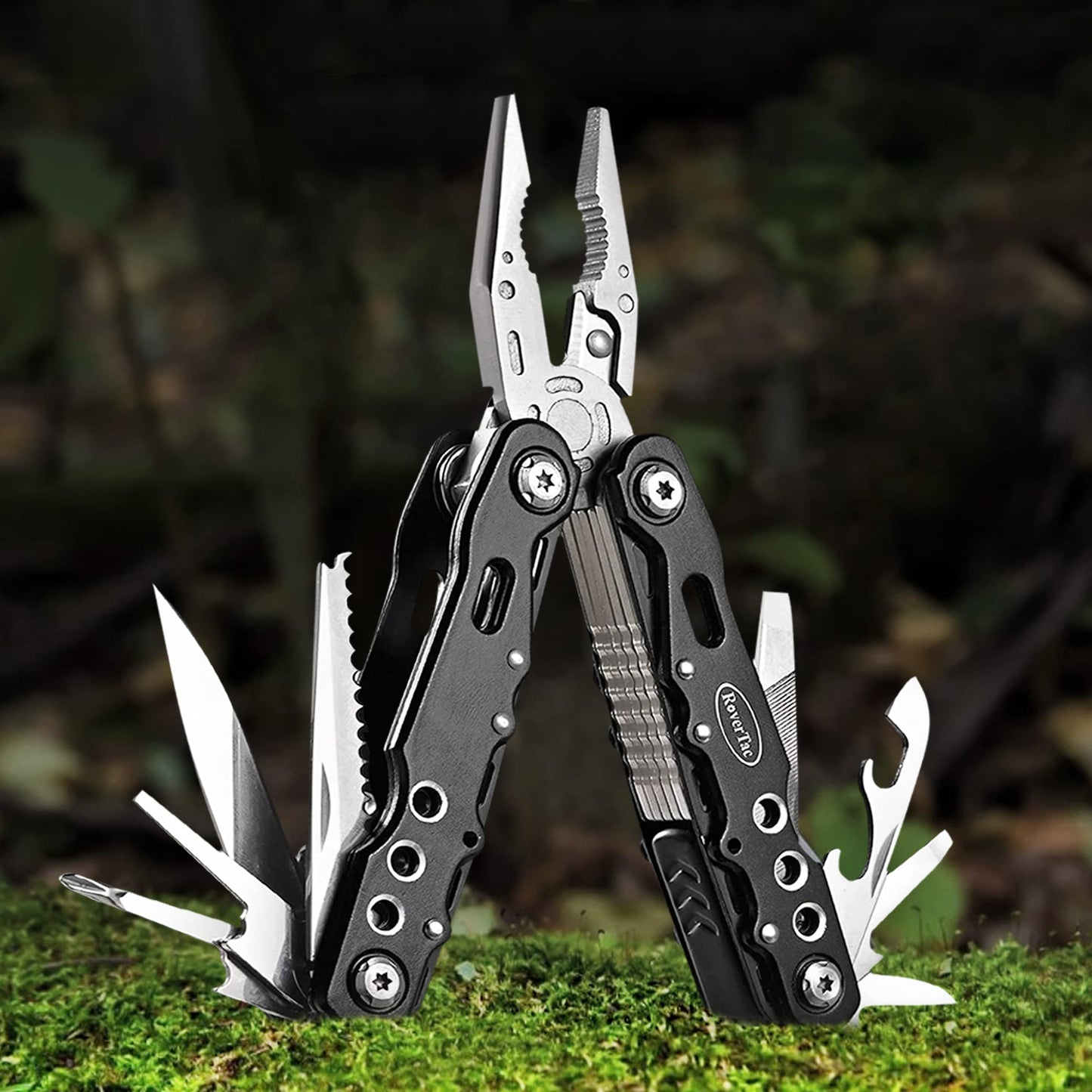 RoverTac Multitool Pliers Pocket Knife Camping Tool Hiking Gear 14 in 1 Multi Tool Knife Pliers Saw Bottle Opener Safety Lock Nylon Sheath Multitool for Camping Survival Hiking DIY Gifts for Men