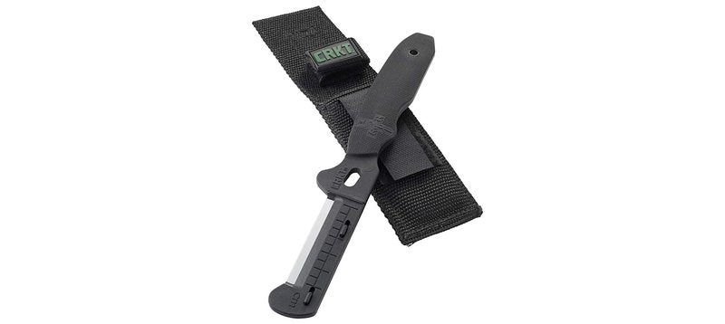CRKT Combat Stripping Tool with Sheath: Emergency Trauma Tool, Flat Razor Blade to Slide Through Clothing and Gear, Oxygen Wrench, Poly Handle, Sheath 9860