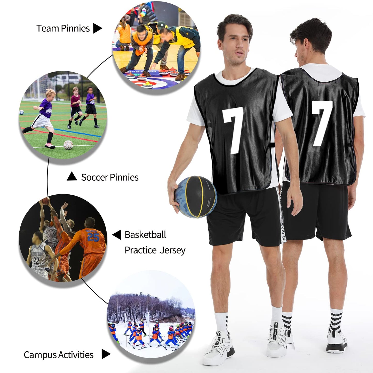 PULUOMASI 12 Pcs Team Sports Pinnies for Youth,Numbered Practice Jerseys