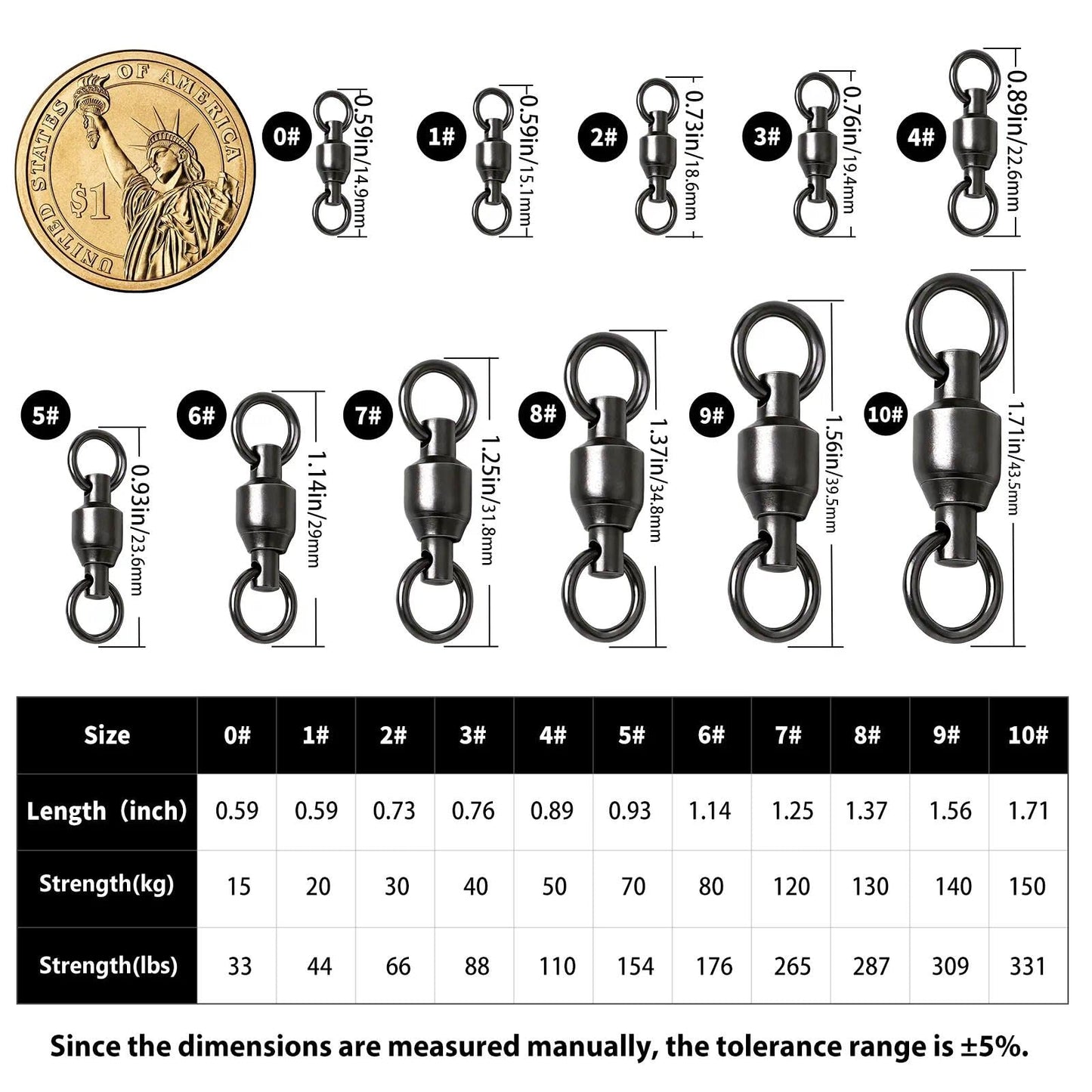 FishTrip 30 Pack Ball Bearing Fishing Swivels, High Strength Stainless Steel Swivels Fishing Tackle Solid Welded Rings Barrel Swivels Fishing Connectors for Saltwater Freshwater Size 0