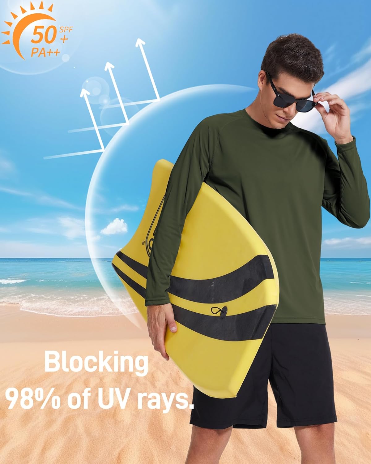 Men's UPF 50+ Sun Protection Shirts - Quick-Dry Long Sleeve UV Fishing & Running Rash Guard | 3 Pack