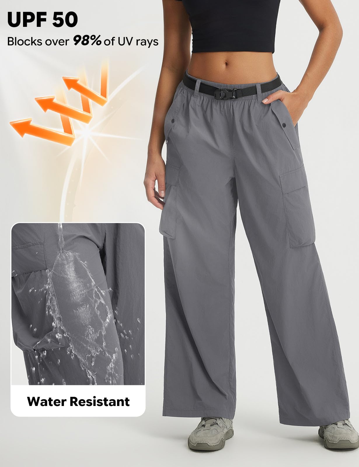 baleaf Women's Hiking Wide Leg Pants with Pockets Dark Gray XXL