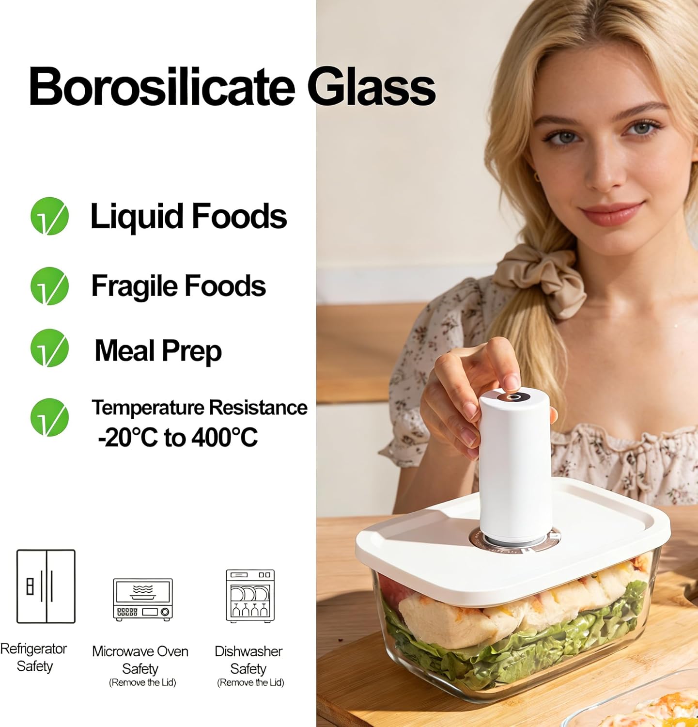 Compact Vacuum Sealer - Powerful Handheld Food Sealer with 3 Glass Containers & 10 Reusable Bags | Ideal for Kitchen Meal Prep & Travel