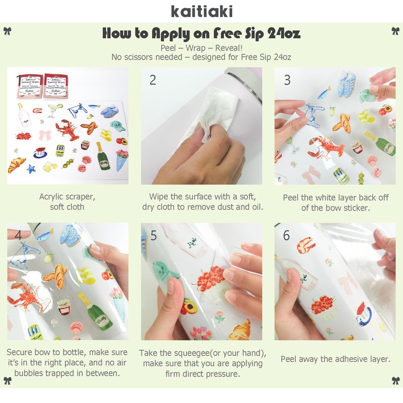 Kaitiaki Stickers for Owala FreeSip 24oz, UV Transfer Waterproof Durable Decals Inspired by Urban Outfitters x Owala Water Bottles, Cute Custom Bottle Decorations, Dishwasher Safe (Picnic Dreams)