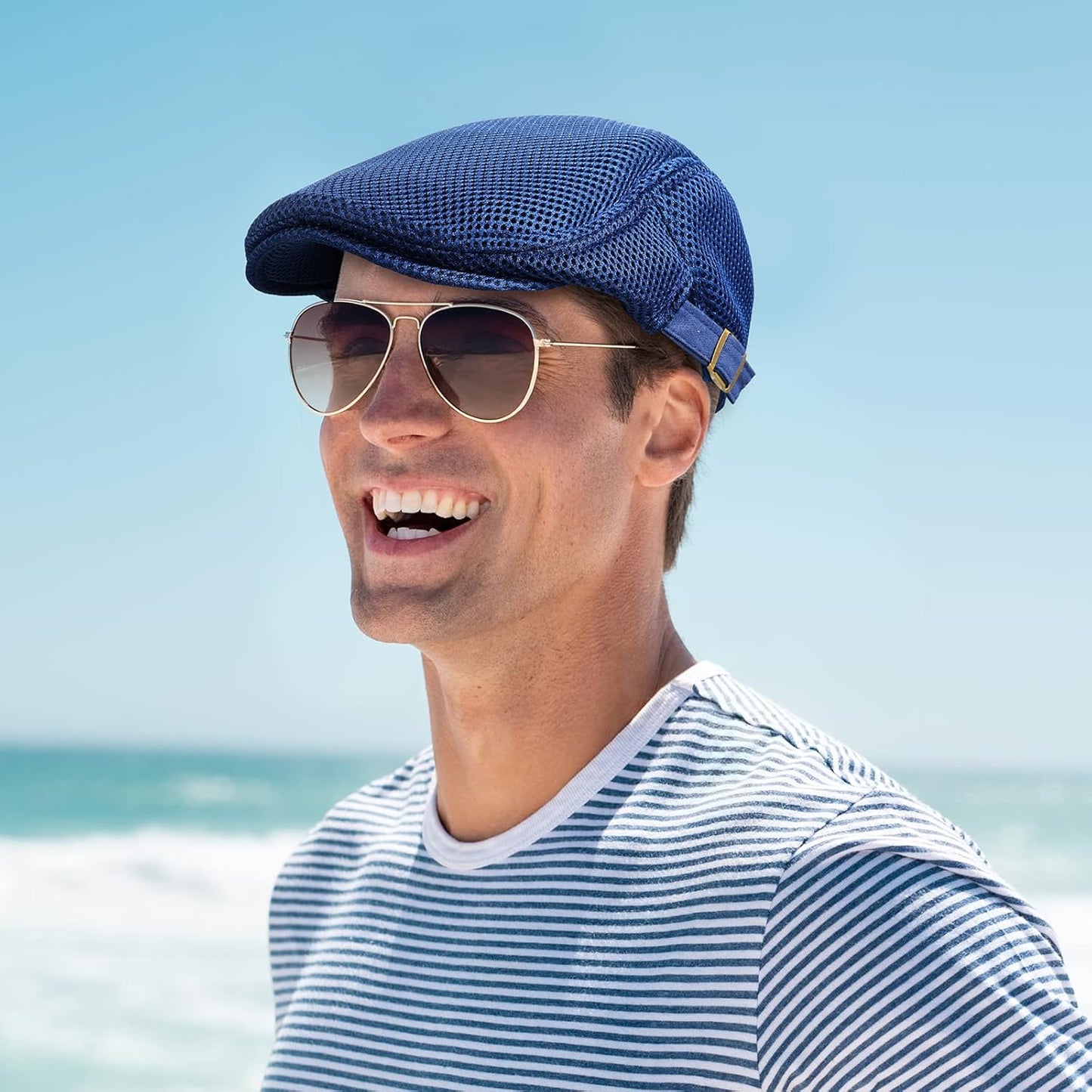 Men's Mesh Flat Cap - Breathable Summer Newsboy Hat | Adjustable Cabbie Driving Cap - 6 Pcs Set