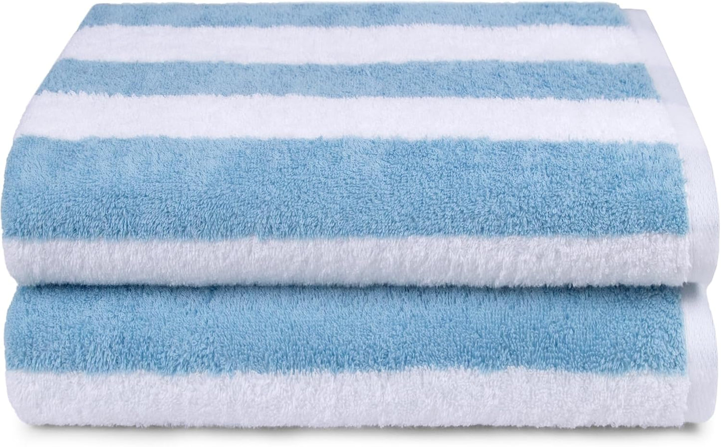 Soft & Absorbent Beach Towels - 100% Cotton Cabana Stripe | Quick Dry, Large 30" x 60", Sky Blue, 4-Pack