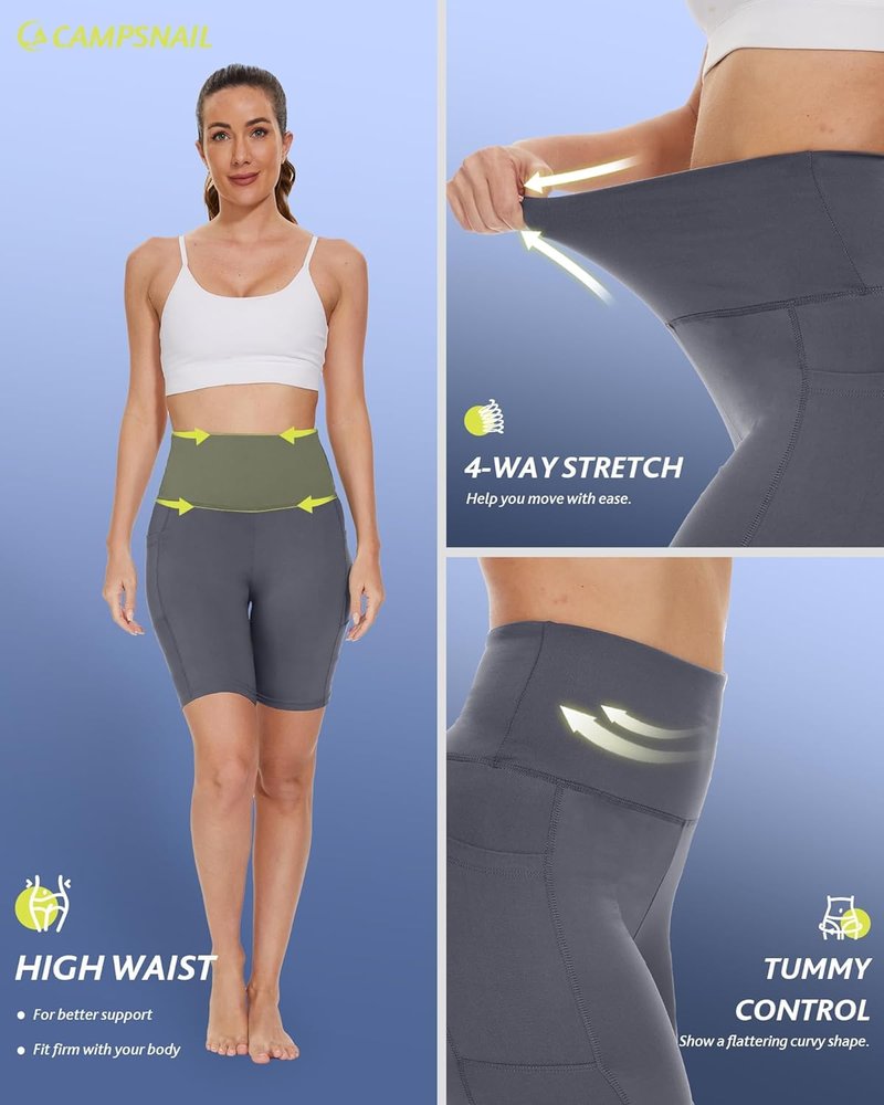 Biker Shorts for Women with Pockets | High Waisted Spandex Tummy Control Gym & Yoga Shorts - 3"/5"/8" Sizes