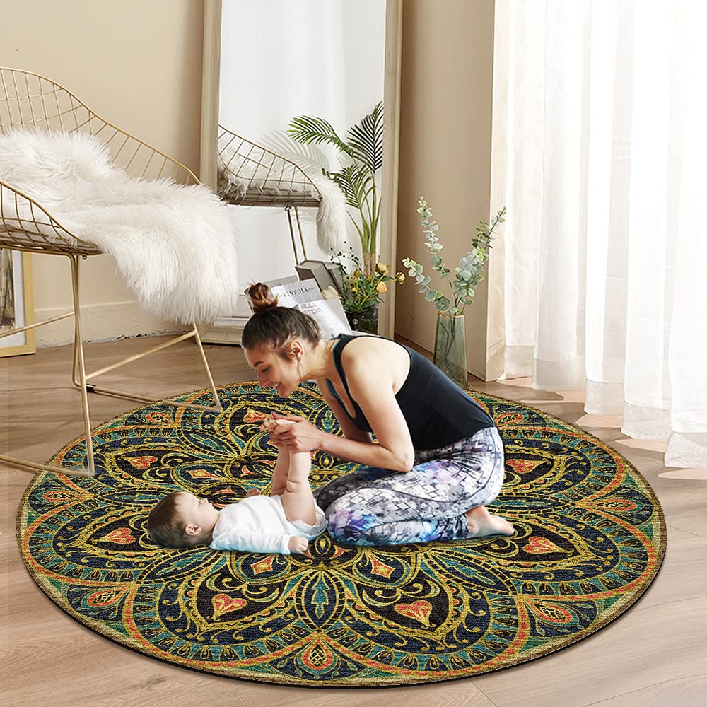 Knsbk Large Round Yoga Mat 4.6’ x 3.5mm for Exercise Premium Extra Thick, Ultra Comfortable, Non Slip, Meditation Mat