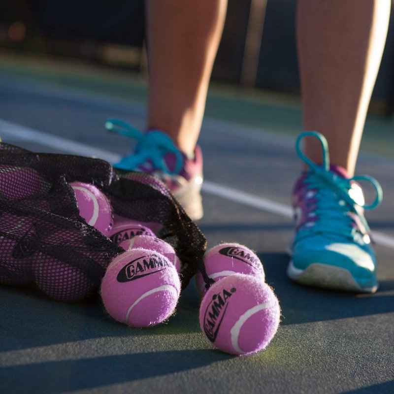 GAMMA 18-Pack Pink Pressureless Tennis Balls - Sturdy Mesh Bag with Drawstring for Easy Transport - Bag-O-Balls
