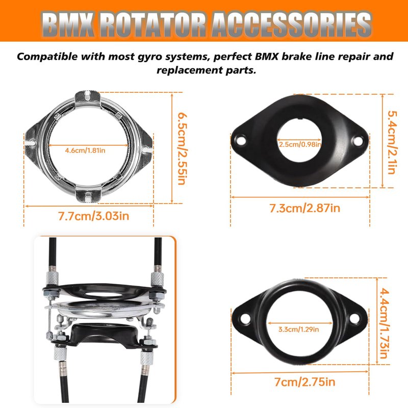 HUAREW BMX Bike Gyro Brake Cables Front + Rear (Upper + Lower) with Spinner Rotor Complete Set, BMX Bicycle Brake Lines Set for Most Gyro Systems and 20"Bikes